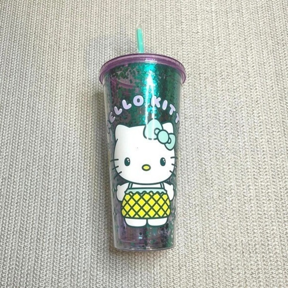 Sanrio Hello Kitty Tumbler Unisex OS Teal New Glitter Sequin Cold Cup 2024